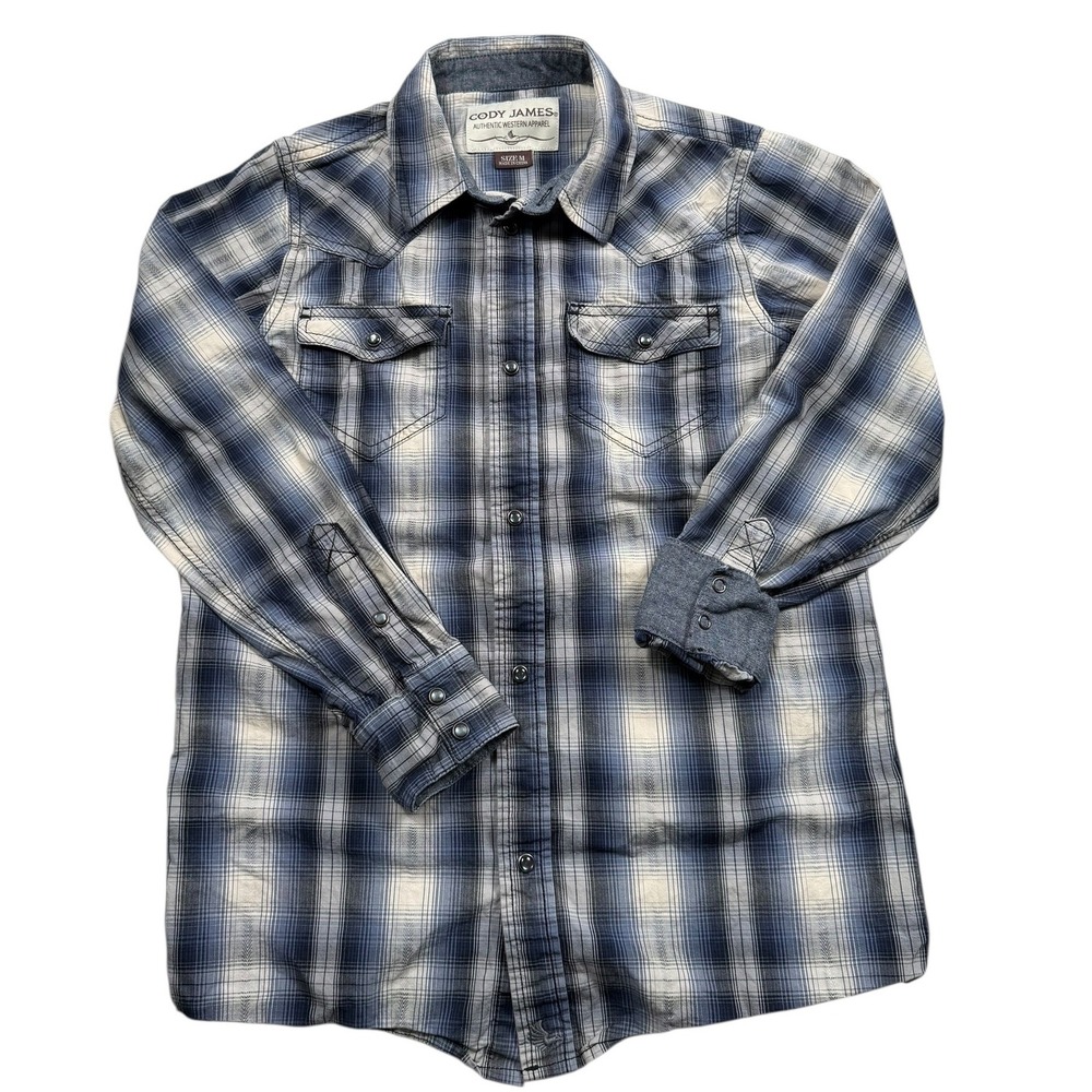 Cody James Kids Plaid Pearl Snap Western Shirt‎ Blue White Size M